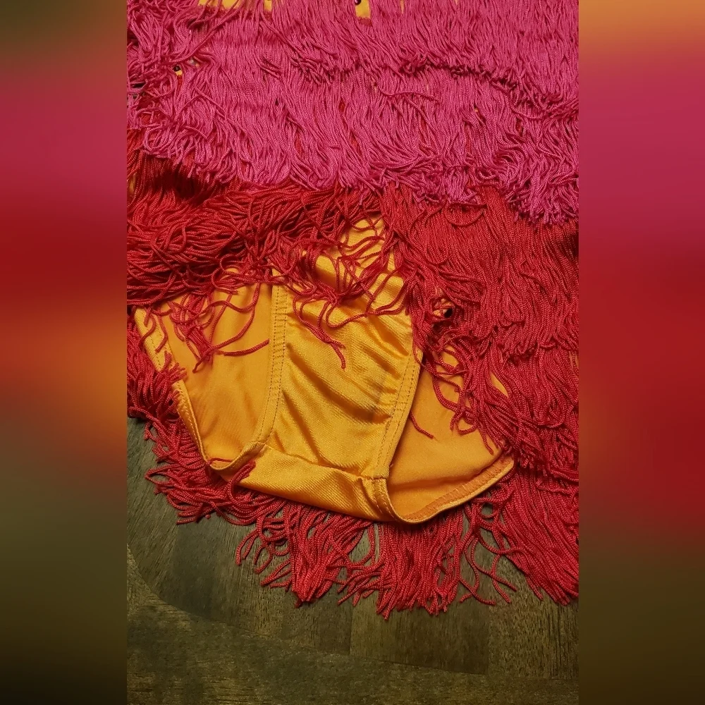 Weissman Fringe Dance Costume for Kids - Orange, Pink, and Red Size LC